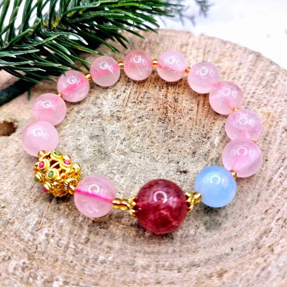 Beautiful Mixed Nature Crystals Tourmaline Blessing Charm Wheel Bracelet - Picture 10 of 10